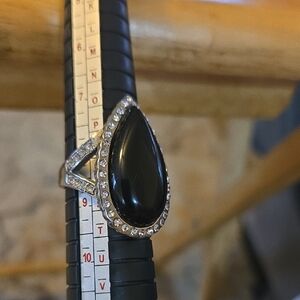 Elegant Black Pear Shape Ring with Silver Accents Size 8.5